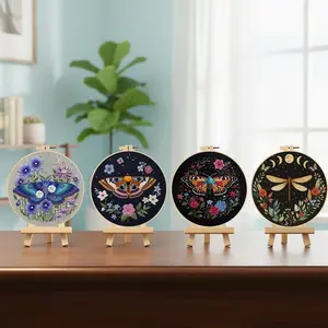 Beginner Cross Stitch Kit, Elegant Star Moon Butterfly Design, Star Pattern Embroidery, DIY Embroidery Set with Cotton Fabric, Thread, Needle, Instruction Manual