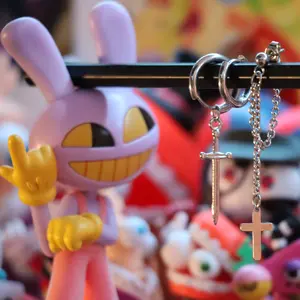 CL Set-A - Silver Hoop Earrings with Cross Pendant – 3 Piece Set