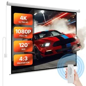 summervibes 120-inch 4:3 1080 HD Motorized Electric Projector Screen, Wall-Mounted Projection Display with Remote Control, Automatic Screen for Home Office Theater