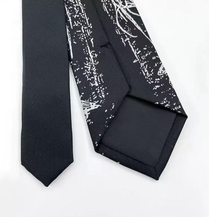 Unisex Normal Type Gothic Hell Embroidery Necktie, Black Punk Aesthetic Handcrafted Tie, Edgy Statement Accessory for Men-Women, 7x146cm Hand Tie, Embroidered Goth, Accessories