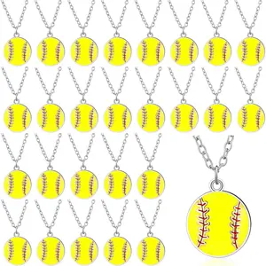 24 Pcs Softball Sports Necklace Jewelry Softball Chain Accessories Fans Gift for Team Player Lovers Party Favors