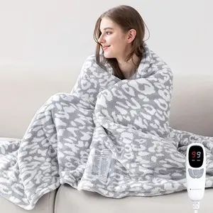 Leopard Print Heated Throw Blanket, ETL & FCC Certified Electric Blanket, Washable Heated Blanket Throw, 9 Heating Levels & 10 Hours Auto-Off, Soft Heating Blanket - White Gray, 50"x60"