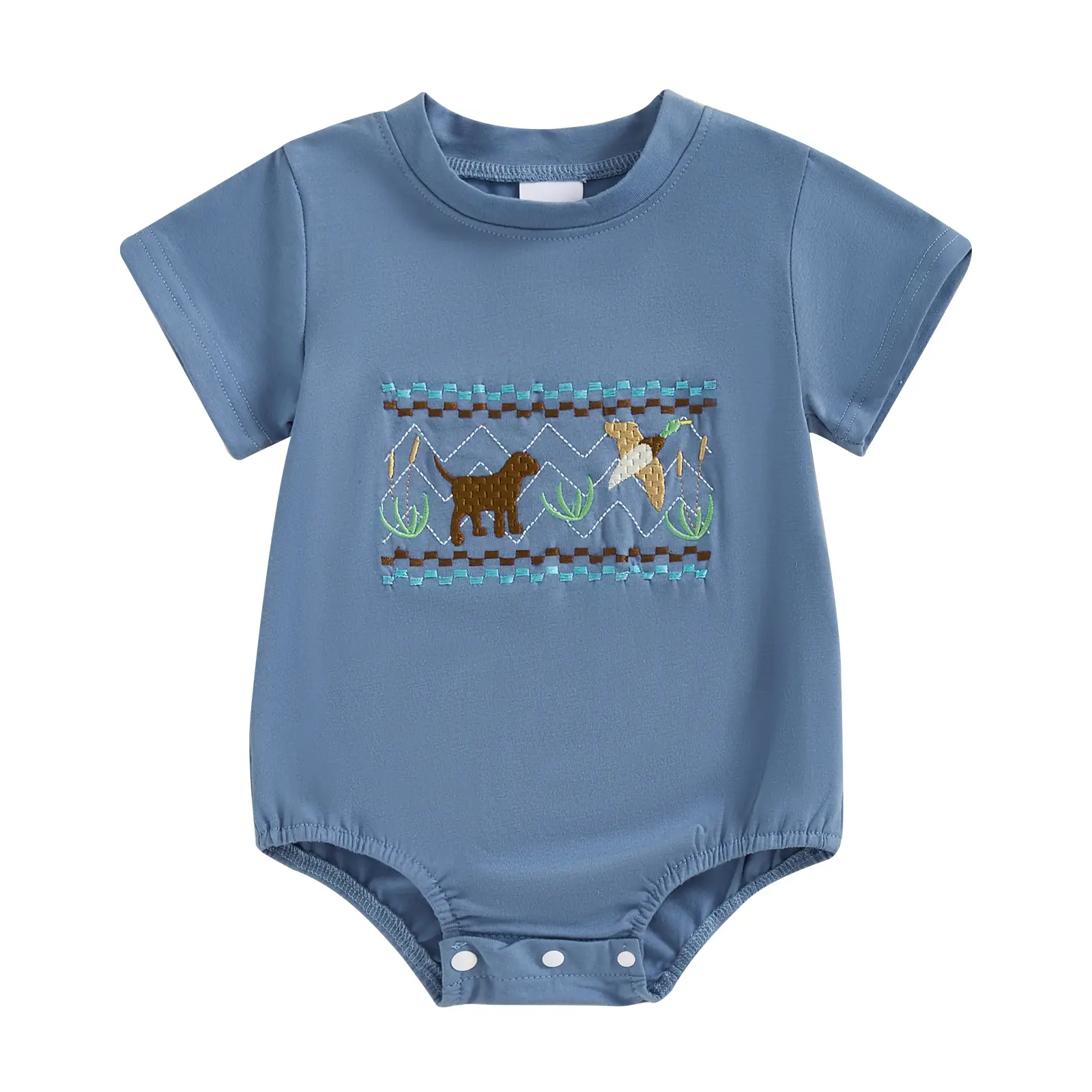Baby Boy Summer Clothes Infant Hunting Romper Newborn Short Sleeve Crew Neck Embroidery Duck Bodysuit T Shirt Top Spring Toddler Cute Outfit