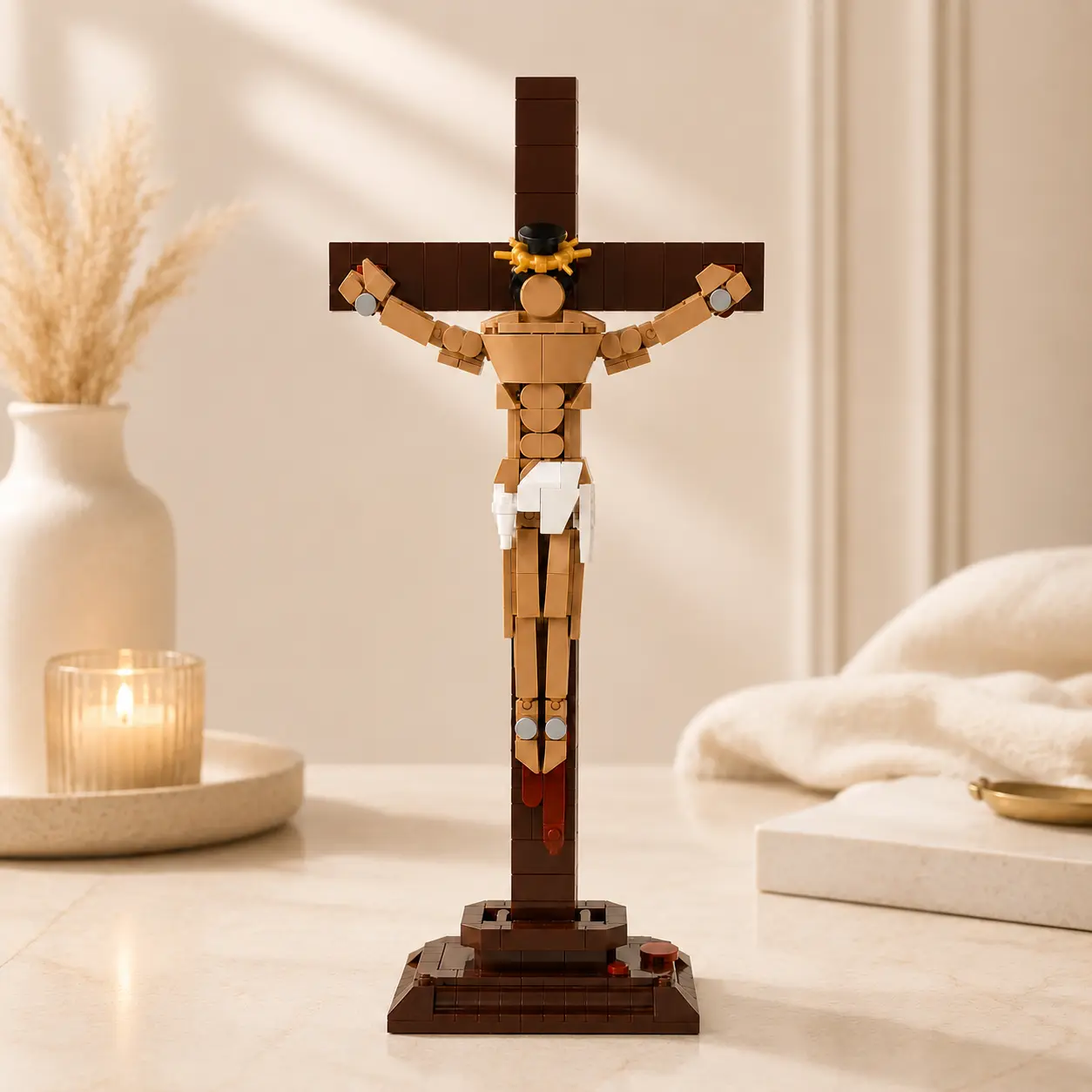 Jesus on the Cross Building Blocks Set, Cross Design Religious Collectibles, Christian Faith-Based Model Building Toy for Home Altar & Christian Family Gifts