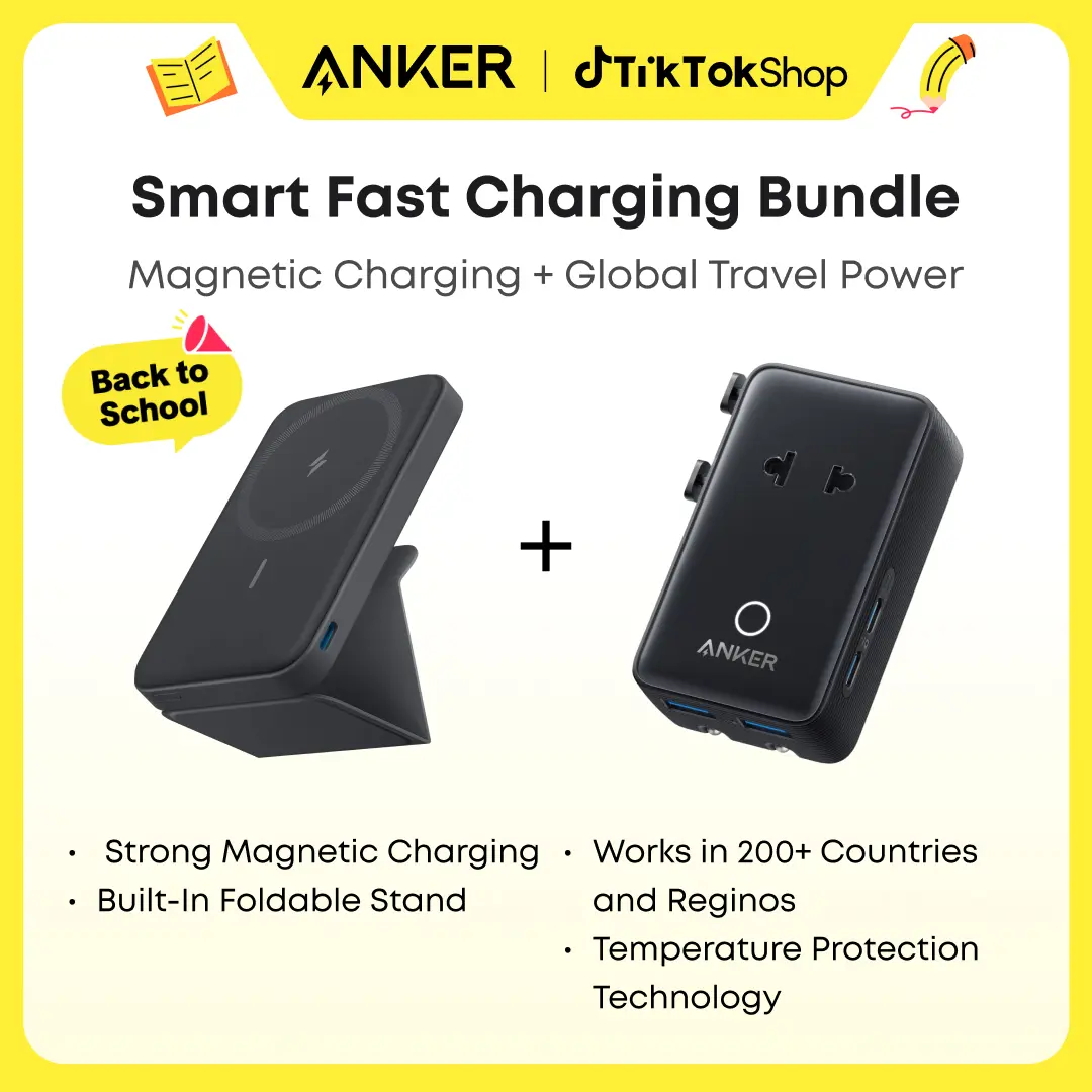 Anker Magnetic Power Bank, Built-In Foldable Stand, USB-C Port on the Side, 5,000mAh Capacity+Anker Nano Adapter, 5-in-1 Ultra-Compact Global Charger tiktokshopspringglowup sohochic