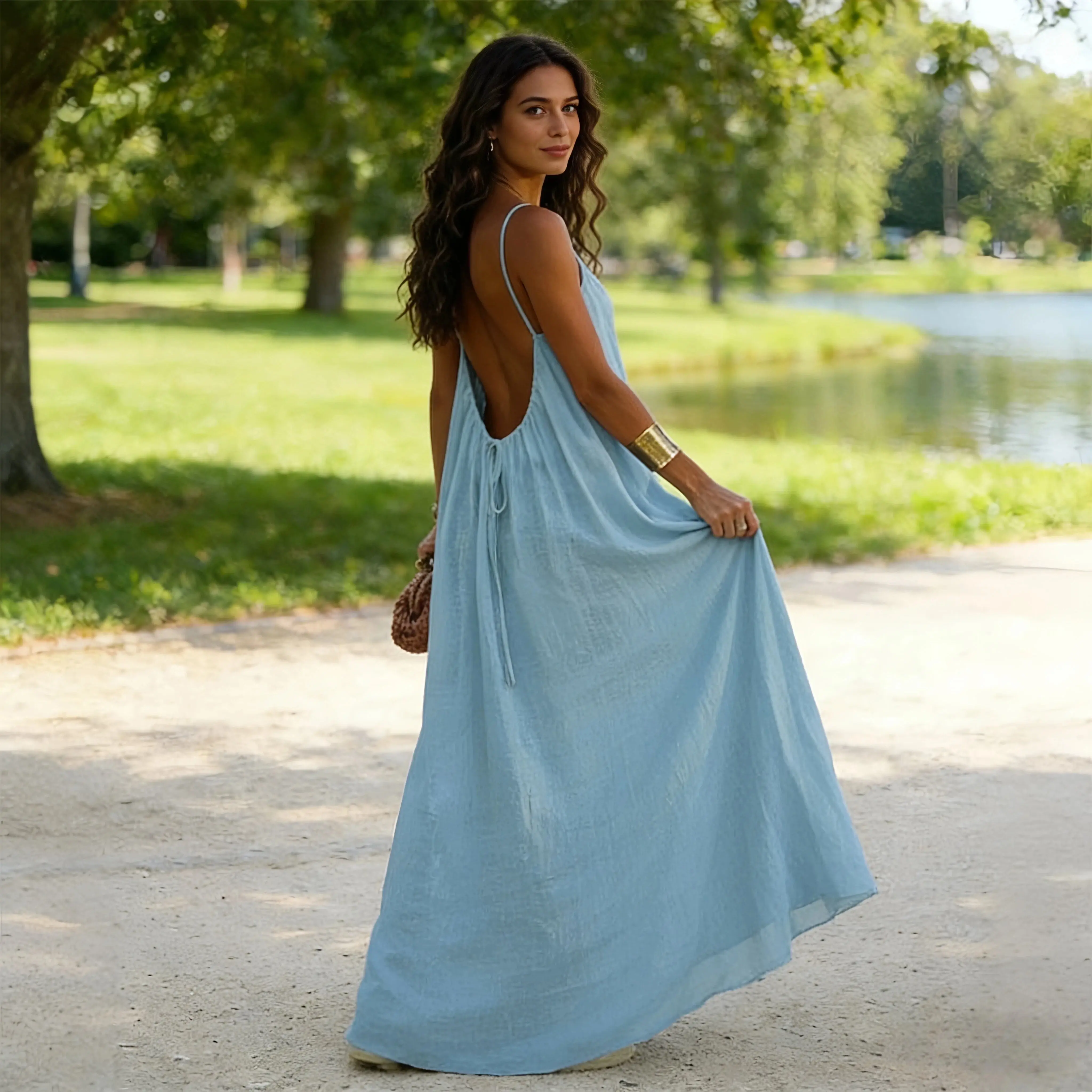 long flowy dress for wedding Bridal Pearl Satin Draped Slip Lavender Maxi Dress