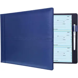 7 Ring Business Checkbook Binder for Business Checks, 600 Checks Capacity, PU Leather Check Book Binder Cover with Zipper Pouch, Executive Check Book Binder Holder for 9 x 13 Sheets, Navy Blue