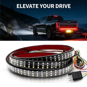 Tailgate Light Bar 60 Inch Triple Row Tail light bar for Pickup Trailer SUV RV VAN Full Function Red Brake White Reverse Amber Turn Signal double flash Light No Drill Install,Summer Vibe