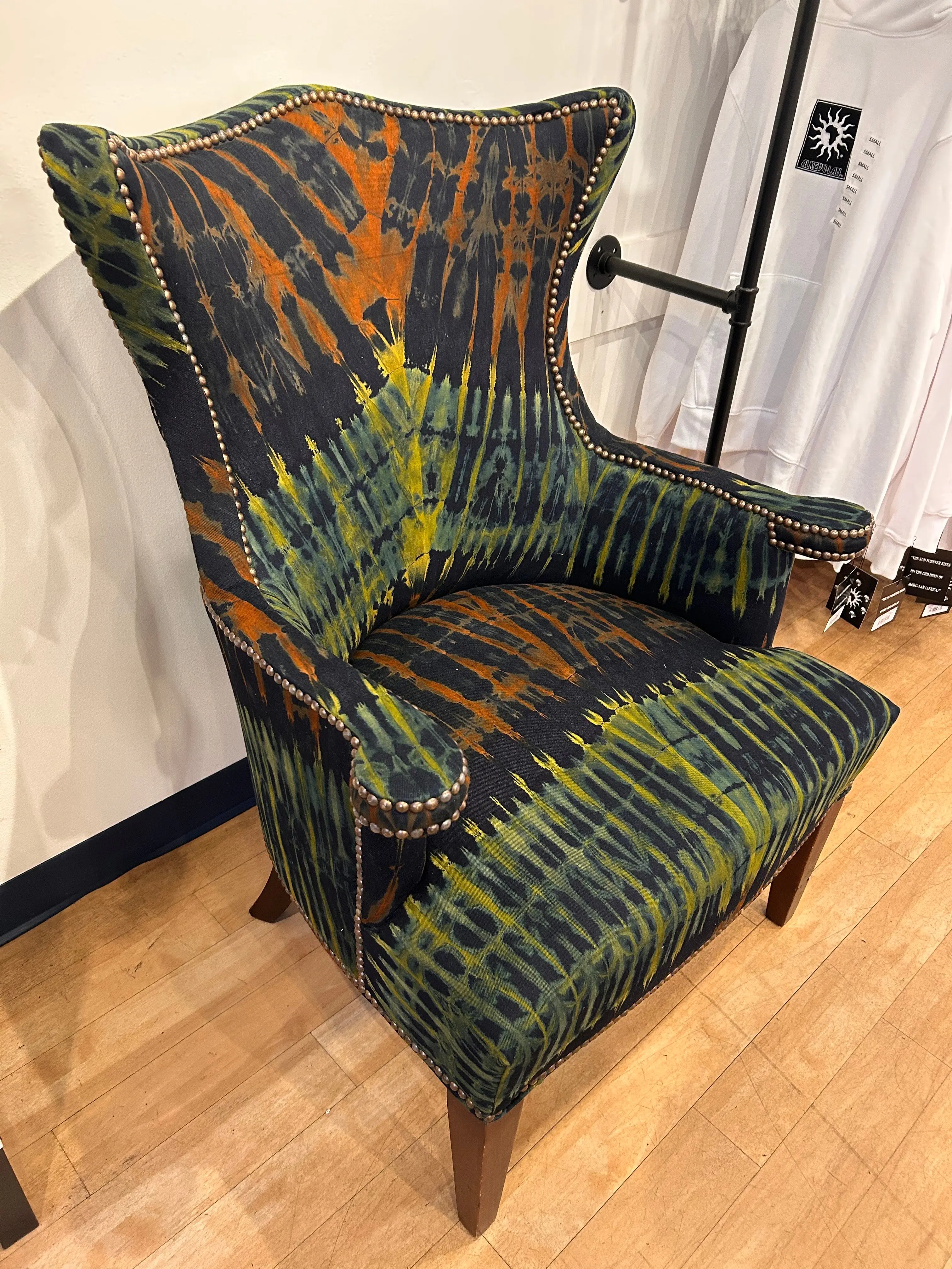 ALKEBU-LAN Tie-Dyed Denim Studded Signature High-Back Chair