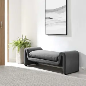 Waverly Performance Velvet Bench in Gray