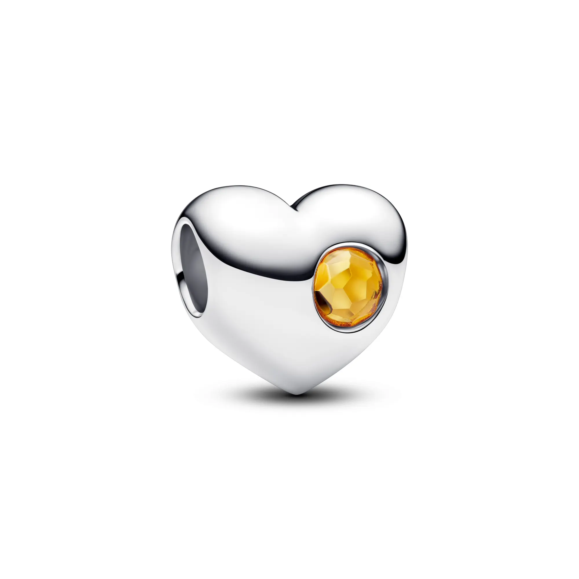 PANDORA Engravable Heart Charm in Sterling Silver with Flush-Set Honey Stone, Personalized Jewelry for Loved Ones, Man-Made Stone, Personal Gift, Charms & Pendants