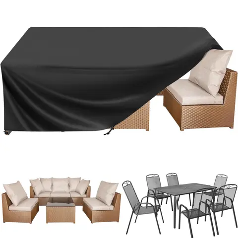 Sturdy 600D Tear-Resist Attachment-Based Patio Slipcover with PU Coating, Double Seam, 4-Corner Buckles, UV Protection, Waterproof, Dustproof, Drawstring Fit, for Patio Furniture Table Set/Dining Chair/Sofa (124x70x29 in)