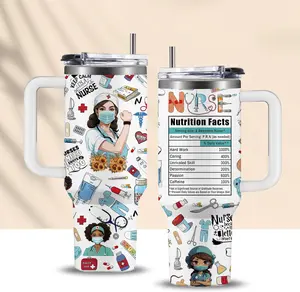 40oz Nurse Cups Tumbler with Handle Stainless Steel Nurse Appreciation Gifts for Women Coffee Travel Mug, Nurses Week Nursing School Graduation Gifts