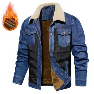 Zaitun Men's Sherpa Trucker Jacket Fleece Denim Jacket Turn-Down Collar Puffer Jacket Warm Winter Coat with Pockets