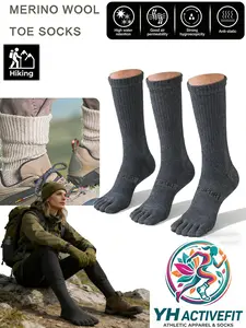 Merino Wool Five-Toe Thin Socks, Unisex, Thermal Footwear, Five-Toe Separation Design, Cushioning & Shock Absorption, Breathable & Moisture-Wicking, Anti-Odor & Antibacterial, Ideal for Running/Marathons, Hiking, Trekking, Camping, Wilderness Survival