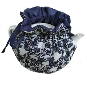 Royal blue vintage floral dustproof cotton tea cozy teapot cover with insulating pad to keep tea warm—ideal for kitchen, home, office, and restaurant decor