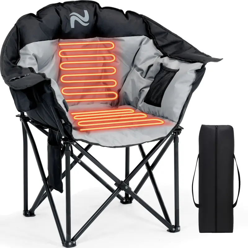 ABORON Heated Armrest Heavy Duty Folding Chair - 3 Heat Levels, 400 lbs Capacity, Sturdy Portable Travel Chair with Carry-Bag Fold-Up, Built for Camping, Tailgates, Beach, Outdoor Use