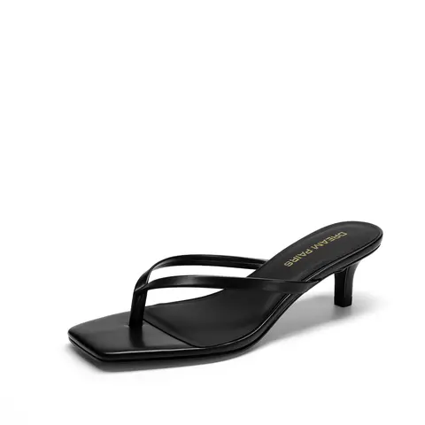 DREAM PAIRS Women's Minimalist Kitten Heel Flip-Flops - Square Toe, Thong Strap, Slip-On Sandal, 1.96in Low Heel Shoe, PU Foam Insole Cushioned Footwear for Summer Vacation, Casual Wear