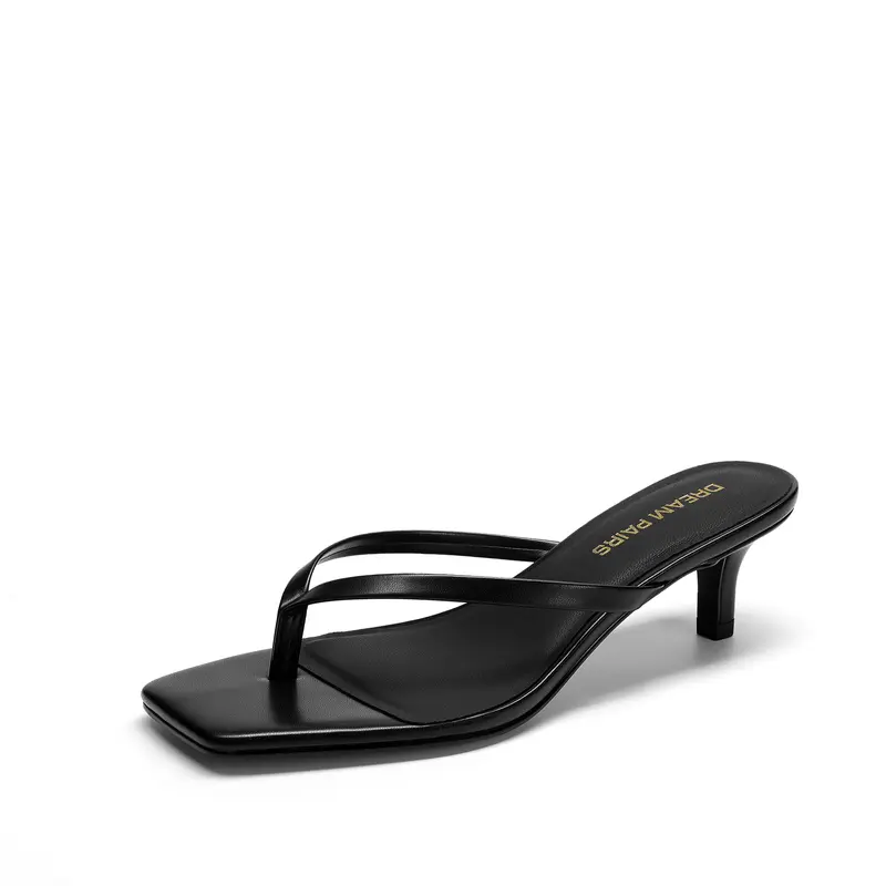 DREAM PAIRS Women's Minimalist Kitten Heel Flip-Flops - Square Toe, Thong Strap, Slip-On Sandal, 1.96in Low Heel Shoe, PU Foam Insole Cushioned Footwear for Summer Vacation, Casual Wear