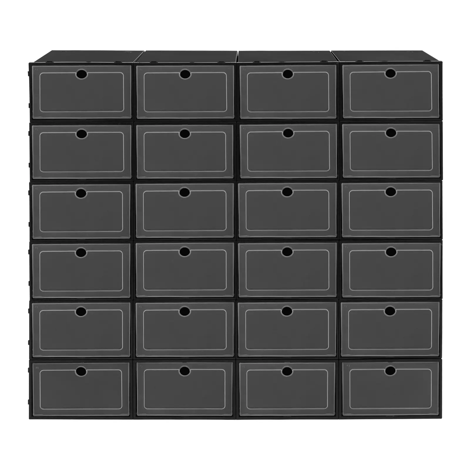 24-Pack Black Transparent PP Injection-Molded Shoe Boxes – Modern Rectangular Design, Breathable, Dustproof & Mold-Resistant, Shock-Absorbing & Shape-Preserving, Stackable with Snap-Closure for Quick Assembly, Smooth & Scratch-Resistant rack
