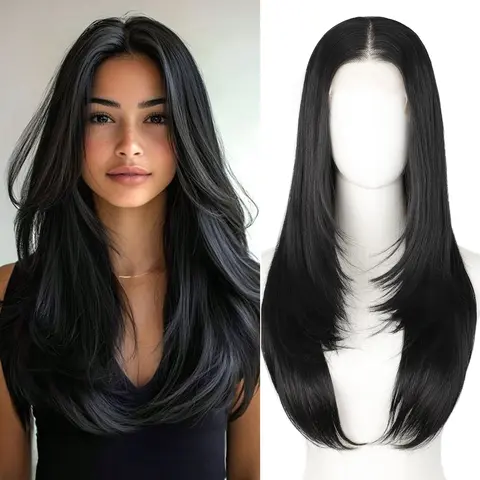 Sohochic AISI HAIR Synthetic Lace Front Wig 26 Inch - 13x4 HD Lace Layered Wigs for Women, Wear and Go Glueless Pre Plucked Pre Cut Long Straight Syntheic Wig Pre-styling Hair for Daily Lace Frontal Natural Looking Wigs