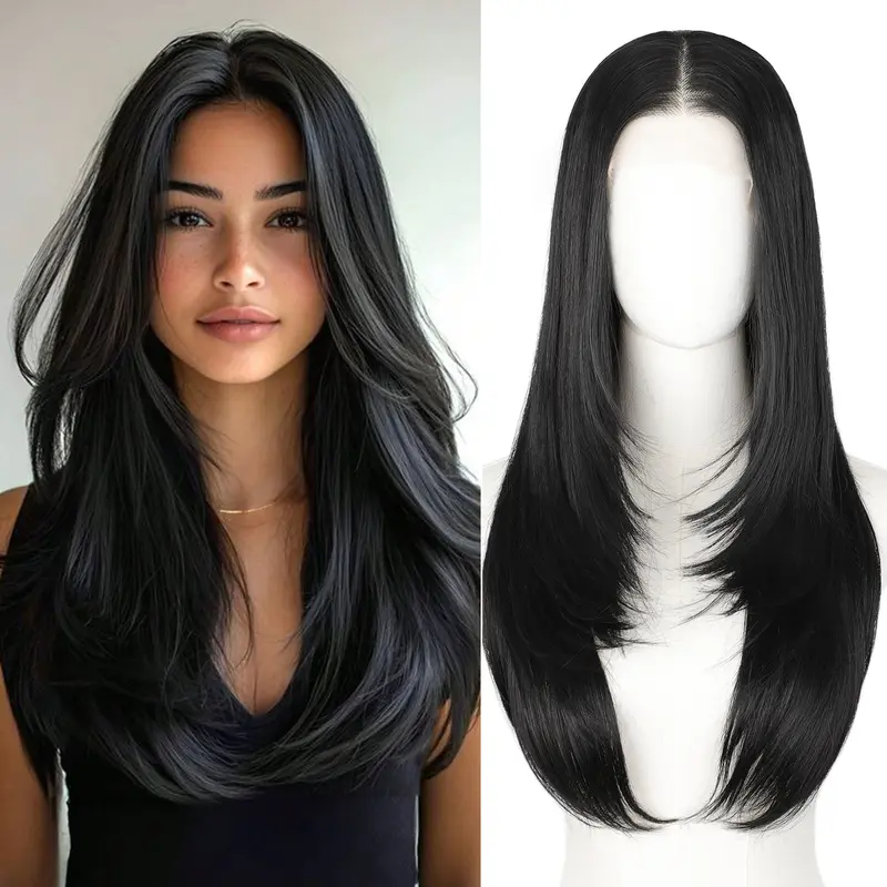 Sohochic AISI HAIR Synthetic Lace Front Wig 26 Inch - 13x4 HD Lace Layered Wigs for Women, Wear and Go Glueless Pre Plucked Pre Cut Long Straight Syntheic Wig Pre-styling Hair for Daily Lace Frontal Natural Looking Wigs