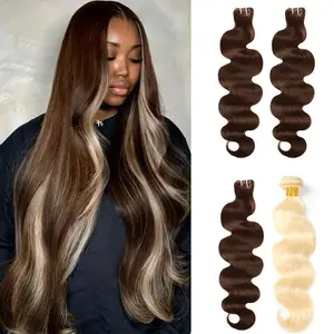 P4/613 Highlight Style Stunk Stripe Hair Human Hair Bundles Body Wave Colord Hair Bundles 15A Brazilian Virgin Hair Double Weft 14-28Inch Hair Extension