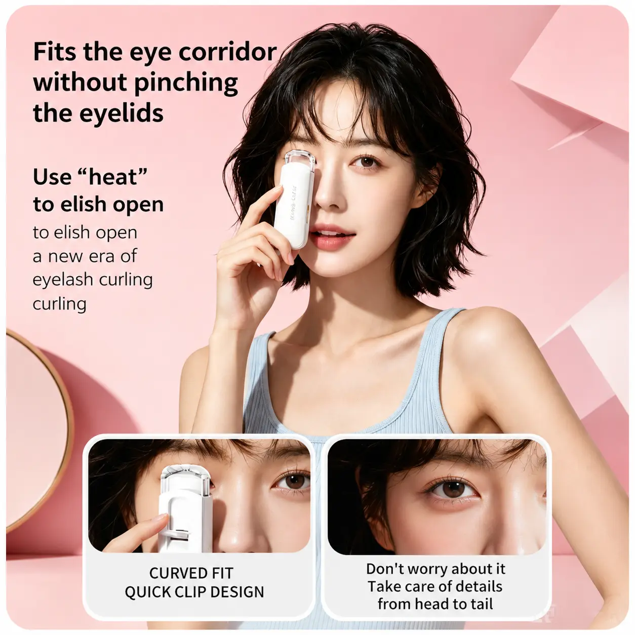 Thermal Eyelash Curler – USB Rechargeable with Thermo-sensitive Silicone Pad Fast Curling, Small Lifting Curler for Eyelashes – for Women, Girls, Home, Travel, Curly and Stylized