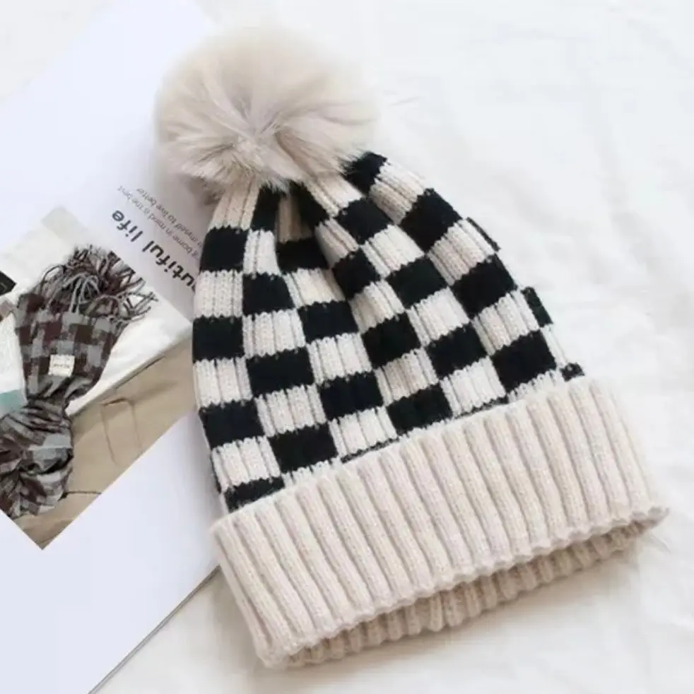Women's Checkered Beanie Hat, Soft and Cozy Material
