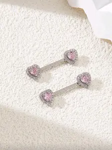 Y2K Sweet Heart Zircon Titanium Steel Women's Pierced Nipple Rings Set, Body Piercing Jewelry, Casual Style, Copper Material, All Seasons Jewelry