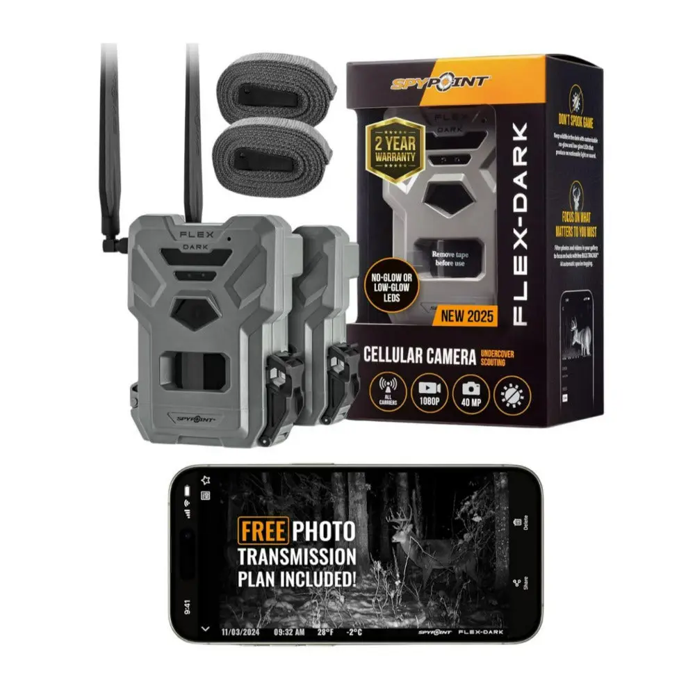 SPYPOINT FLEX-DARK GPS-Enabled Cellular Trail Camera with Dual-SIM and 40MP Photos (Gray, 2-Pack), Outdoor Sports, Reinforced Shell