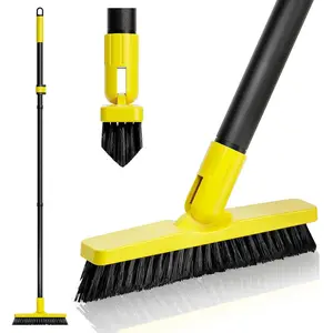 Grout Brush with Long Adjustable Handle - Telescopic, Rotation Tile Grout Cleaning Tool, V-Shape Shower Scrubber Cleaner Stiff Bristle for Cleaning Bathrooms Tile Floors, Baseboards and Corners - 59in