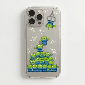 Cute Kawaii Green Alien MagSafe Clear Phone Case Shockproof Protective Cover, Slim Wireless Magnetic Case for iPhone 17 16 15 14 13 12 11 Pro Max, Samsung S26 S25 S24 S23 S22 Ultra