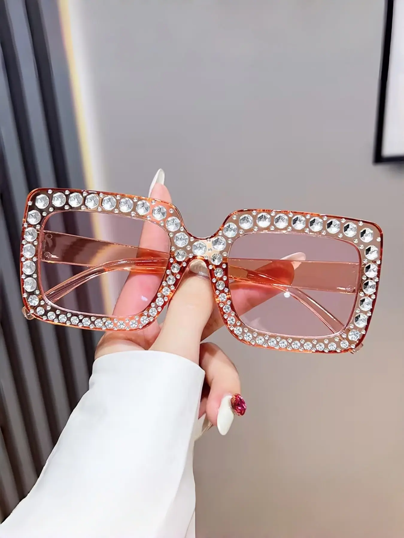 Fashion Classic Starry Sky Pattern Elegant Large Frame Women's Sunglasses, High-End Diamond Decor, Street Photography Lenses, Durable Travel Glasses, Fashionable, Square Frames Sunglasses