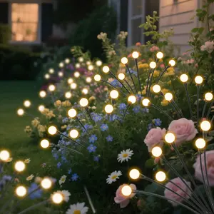 Solar Powered Firefly String Lights 2-Pack - Waterproof, Water Resistant Outdoor Landscape Lighting with Auto On/Off Sensor, 6/8/10 LED Options, 600mAh Rechargeable Battery for Garden, Patio, Christmas Gift Display
