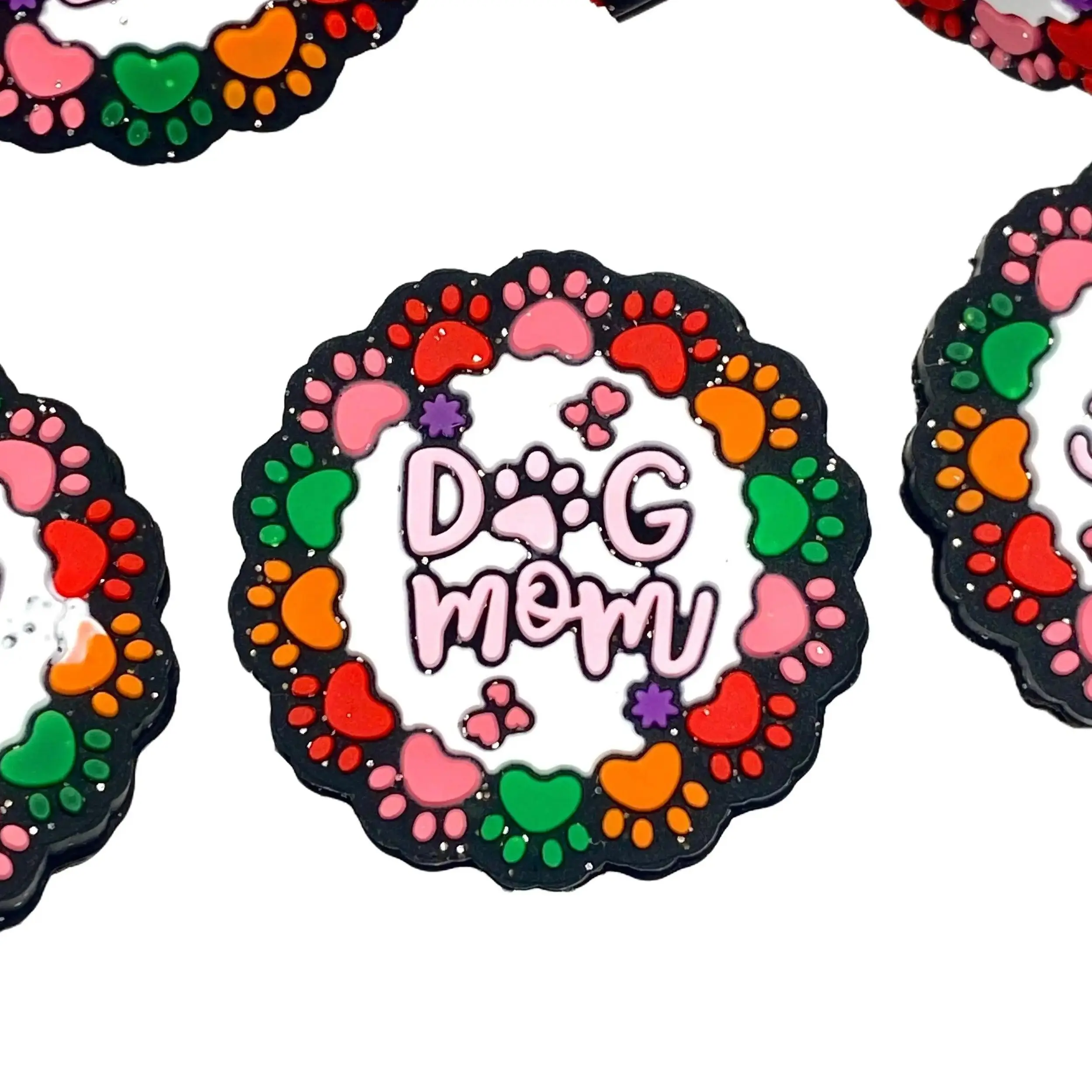 1pc Dog Mom 2.0 Silicone Focal Beads - Glitter Moms with Paws DIY Craft Supplies for Beaded Pens Keychains Colorful Crafting