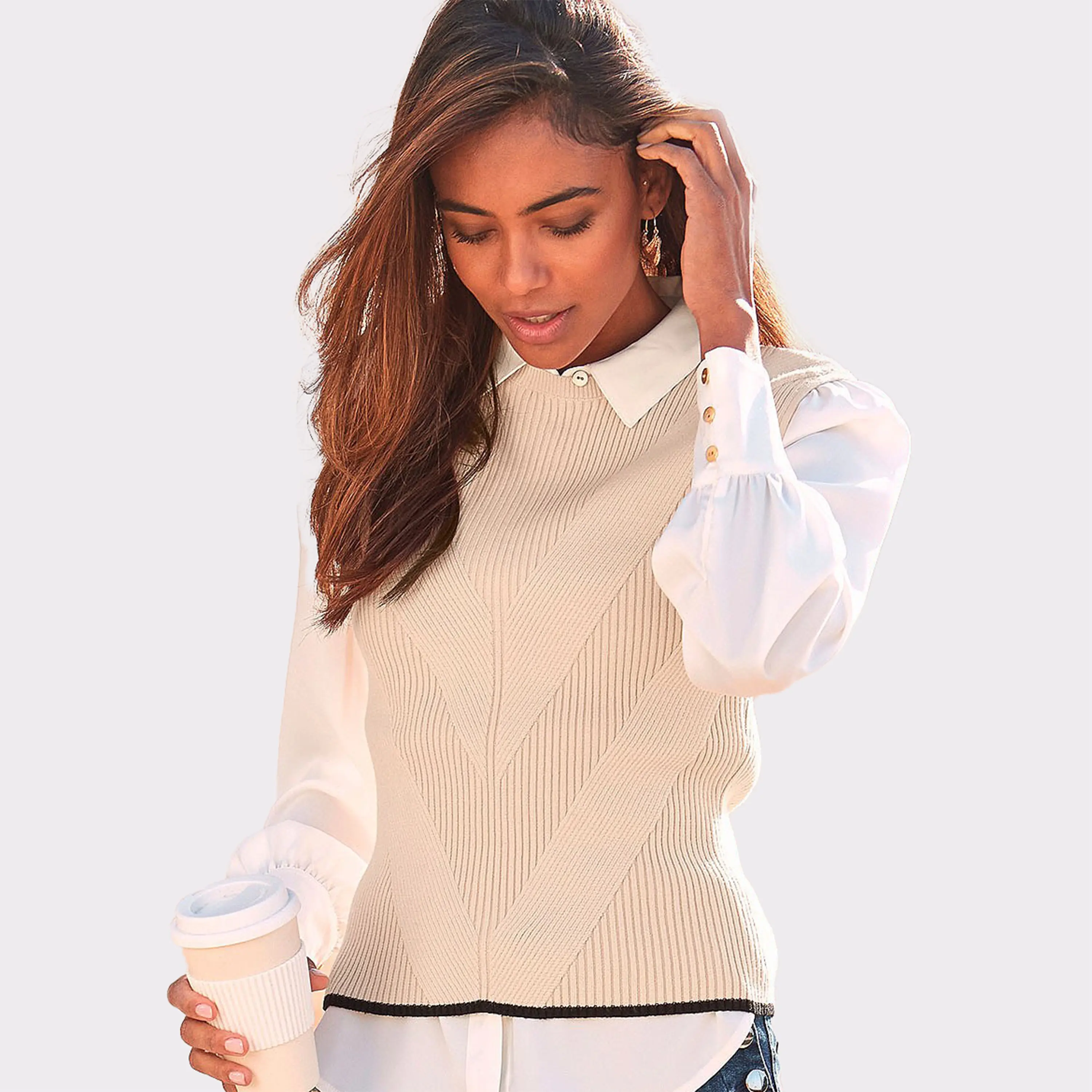 LASCANA Women's Knit Pattern Sweater Vest
