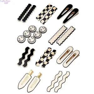 Women’s 20 PCS No Bend Checkerboard Barrettes - Black & White Geometric Duckbill Pins, No Crease Korean Minimalist Hair Tools, Stylish Hair Accessories, Ideal Gift