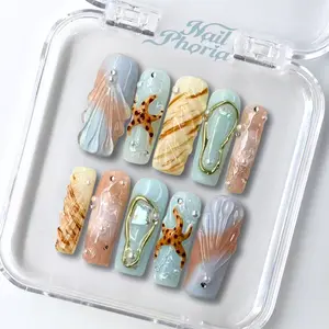 NailPhoria LAGUNA DREAMING - Handmade Press-On Nails | Reusable, Salon-Quality, Long-Lasting, Glossy Design