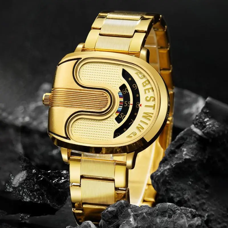Men's Luxury Watch with Unique Time & Calendar Display, Sapphire Crystal & Stainless Steel Strap