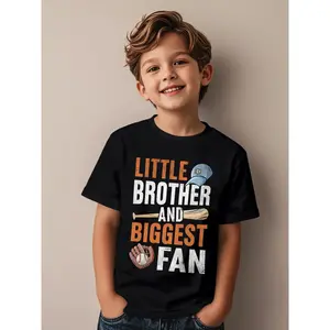 Baseball Sport Little Brother And Biggest Fan Funny Aesthetic Graphic Kid T-Shirt Casual Kid T Shirts Trending Tees Tops for Kid