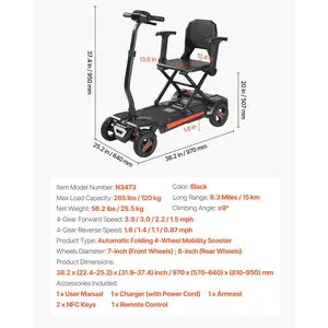 VEVOR 4-Wheel Electric Mobility Scooter for Adults Seniors, Integrated Automatic Folding Mobility Scooter with Remote Control, NFC Keys Long Range, 265LBS Loading Travel Wheelchair