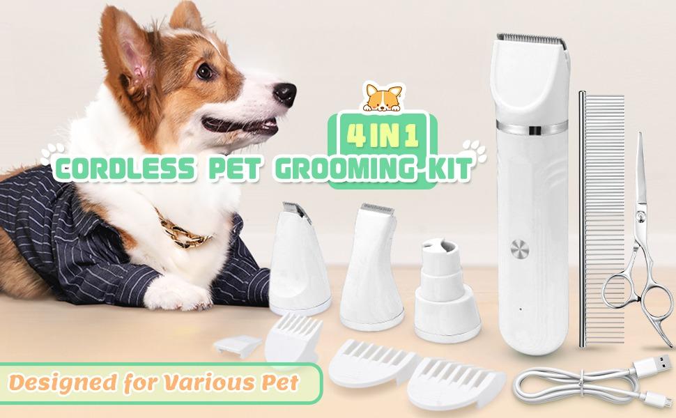 2026 4-in-1 Pet Clippers Grooming Kit, Hair Clipper-Paw Trimmer,Rechargeable , Cordless Quiet Waterproof Shaver for Puppy Dogs and Cats