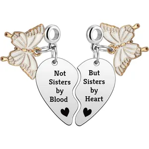 2 count Friendship Gifts  Charm for Bracelets Necklace Valentines Day Mother's Day Christmas Graduation Birthday  Gifts for Sister Women  Bestie Matching Heart Pendant