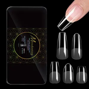 480Pcs Semi Matte Nail Tips, Seamless Full Cover Fake Nails, Ultra Thin Clear Artificial False Nails, 16 Sizes Acrylic Nail Tips with Storage Box for DIY Manicure