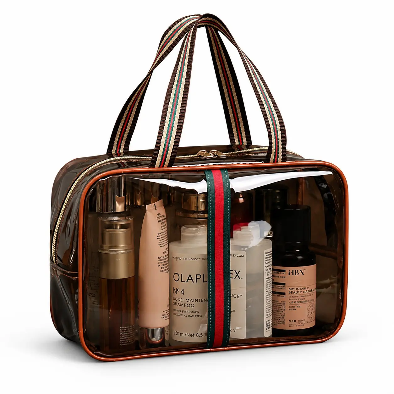 Clear Makeup Bag for Women, Travel Cosmetic Organizer with Handle, Spacious Toiletry Storage Bag for Makeup & Essentials