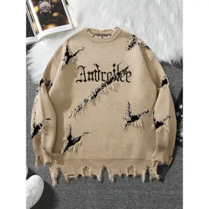 Trendy Loose-Fit Knitted Sweater, Unisex Street Style Round Neck Pullover, Fall & Winter Fashion, Moderate Fabric, Perfect for Casual Wear