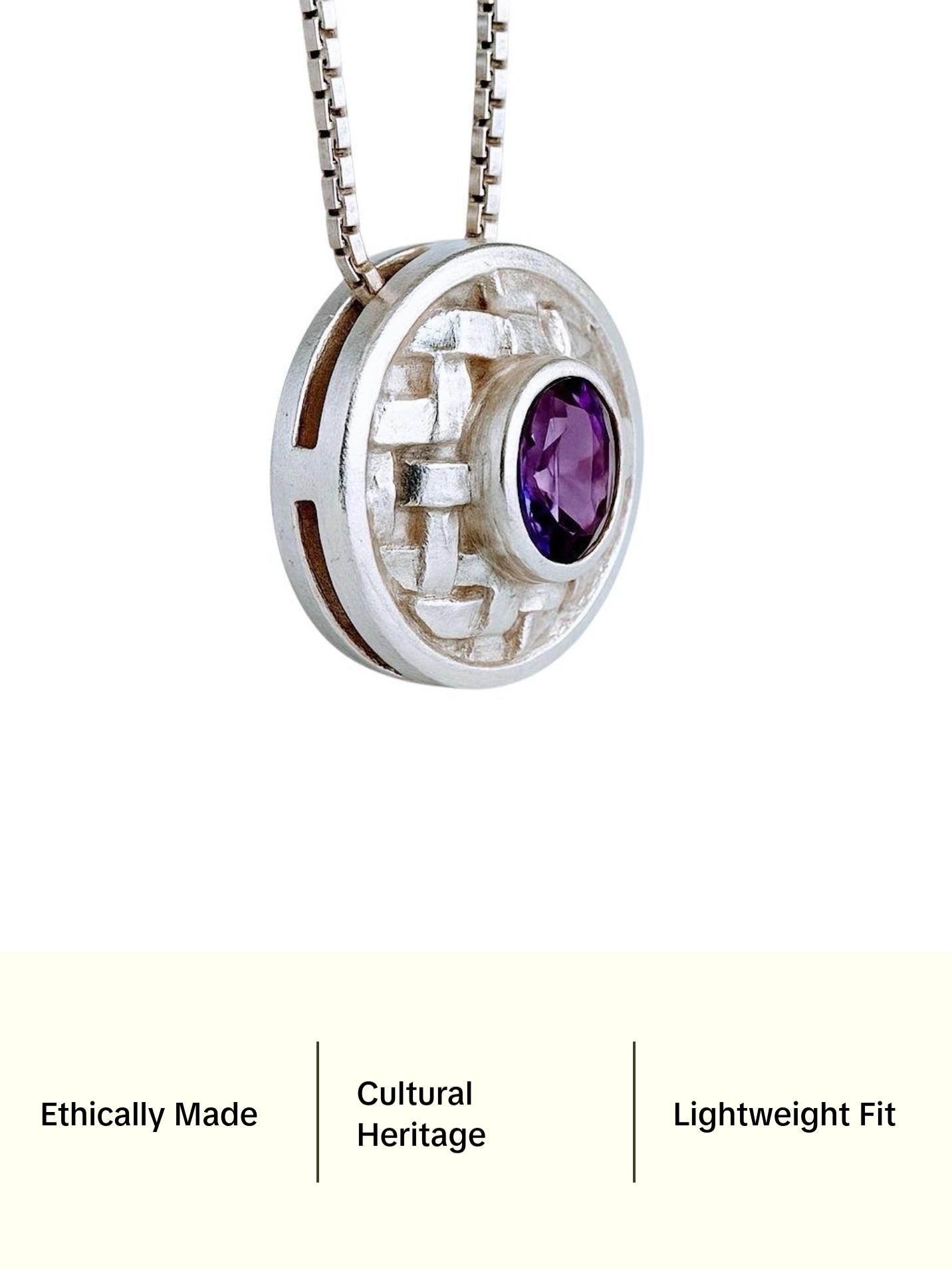 Basotho Amethyst Sterling Silver Basket Weave Pendant Necklace