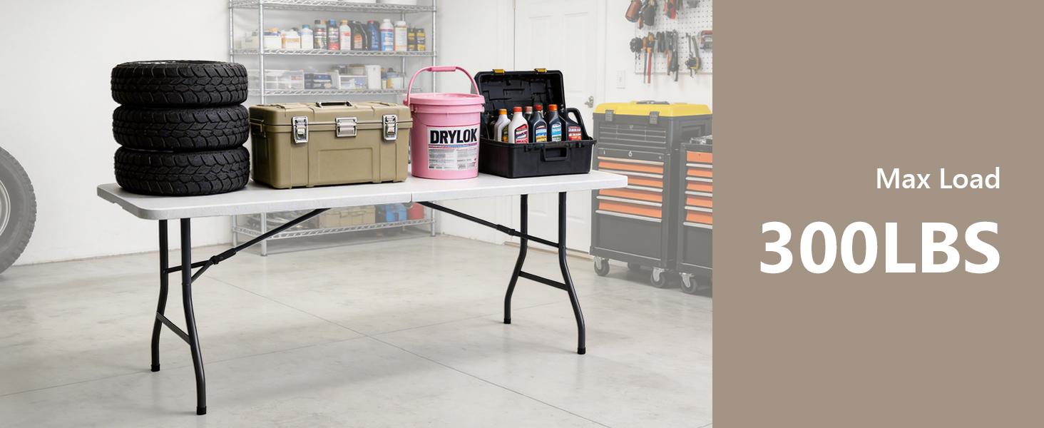 Make Changes  6 Feet Foldable Table with Carrying Handle, Heavy Duty Portable Fold-in-Half Utility Table for Party, Camping, Banquet, Craft, Wedding, Indoor & Outdoor Use
