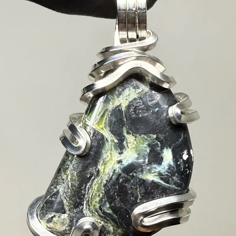 Mount Shasta Serpentine Sterling Silver PENDANT Unique Artisan Crafted Design 925 Ag